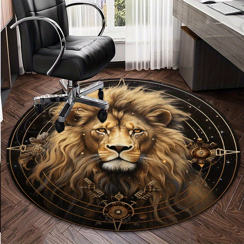 Home Office Rug - Tapete Redondo com Padrão de Leão,