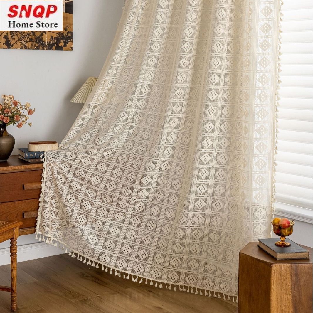 Home Office Of Amazon - Cortinas de Renda Boêmia Xadrez Grande